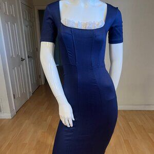 90'S VINTAGE BETSEY JOHNSON LUXE CORSET FITTED RUFFLE TRIM DRESS SIZE S SMALL